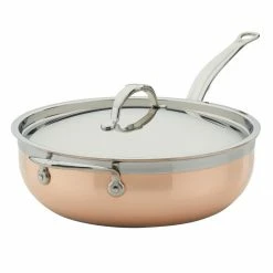 Hestan CopperBond Induction Cookware 5 Qt Covered Essential Pan With Helper Handle -Stovetop Tea Kettles Shop 31601 hcb hestan copperbond 5 qt essential pan with helper handle
