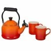 Le Creuset 1.25 Qt. Demi Kettle Tea Pot + 2 - 14oz Mugs Set | Flame Orange