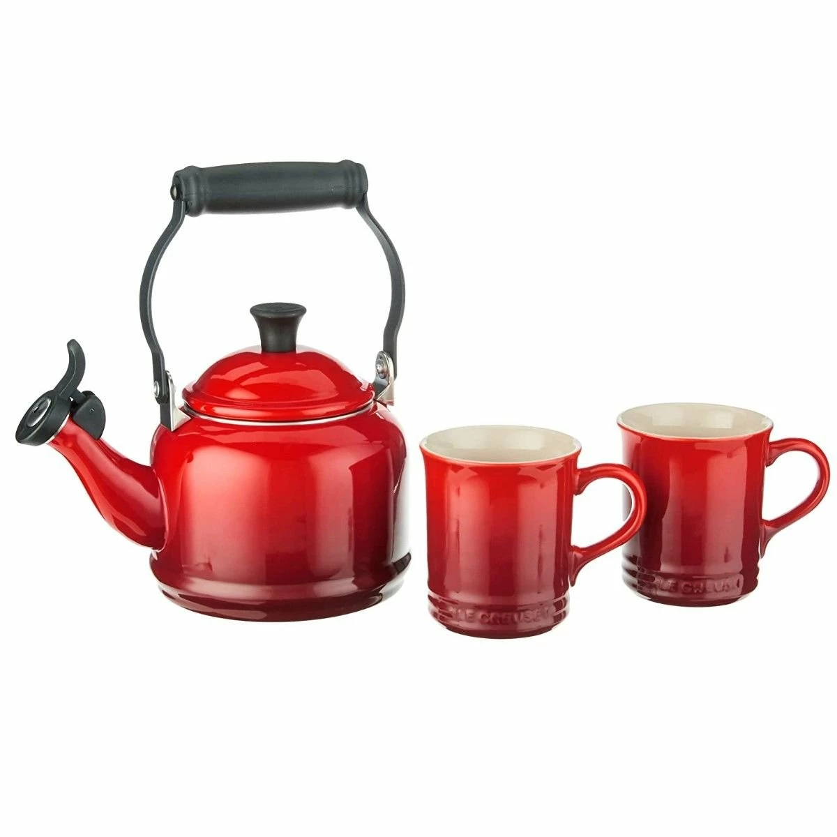 Le Creuset 1.25 Qt. Demi Kettle Tea Pot + 2 - 14oz Mugs Set | Cerise/Cherry Red 1 Le Creuset 1.25 Qt. Demi Kettle Tea Pot + 2 - 14oz Mugs Set | Cerise/Cherry Red