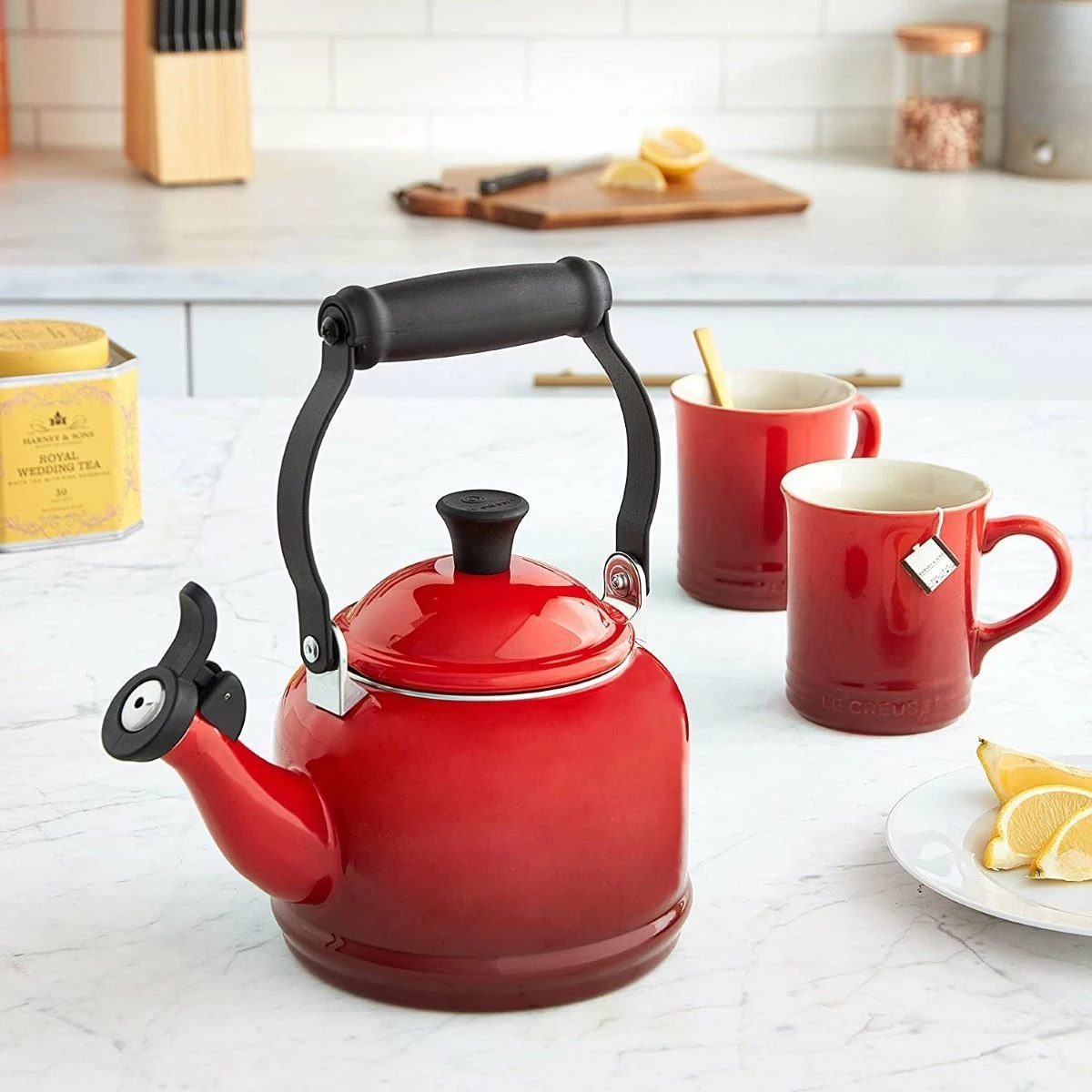 Le Creuset 1.25 Qt. Demi Kettle Tea Pot + 2 - 14oz Mugs Set | Cerise/Cherry Red 5 Le Creuset 1.25 Qt. Demi Kettle Tea Pot + 2 - 14oz Mugs Set | Cerise/Cherry Red - Image 5