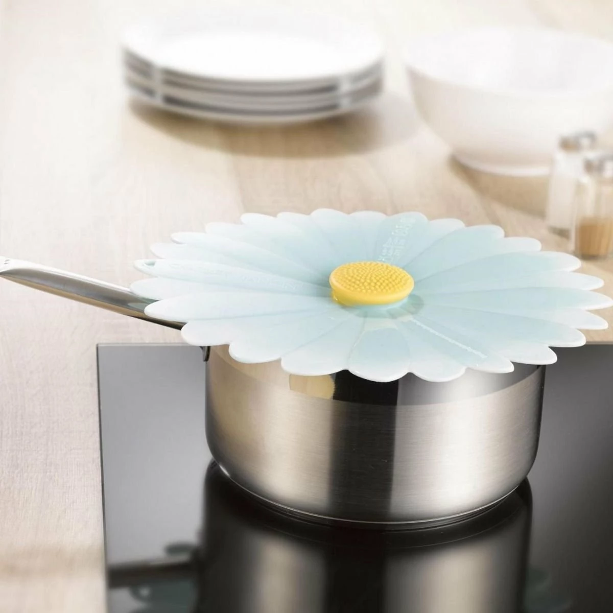 Charles Viancin Silicone Lid | 11" Daisy (Aqua With White) 3 Charles Viancin Silicone Lid | 11" Daisy (Aqua With White) - Image 3
