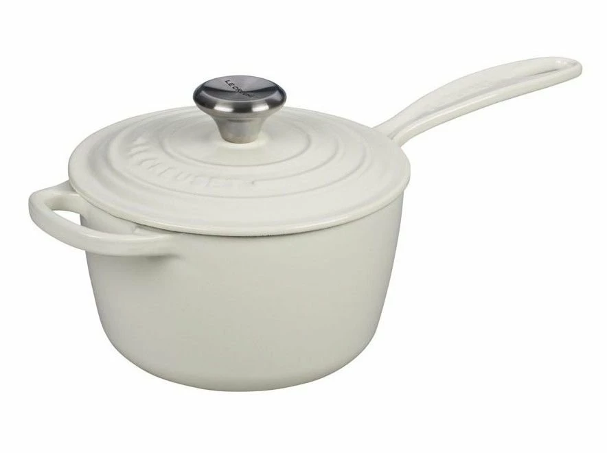 Le Creuset 1.75 Qt. Signature Enameled Cast Iron Saucepan With Stainless Steel Knob | White 1 Le Creuset 1.75 Qt. Signature Enameled Cast Iron Saucepan With Stainless Steel Knob | White