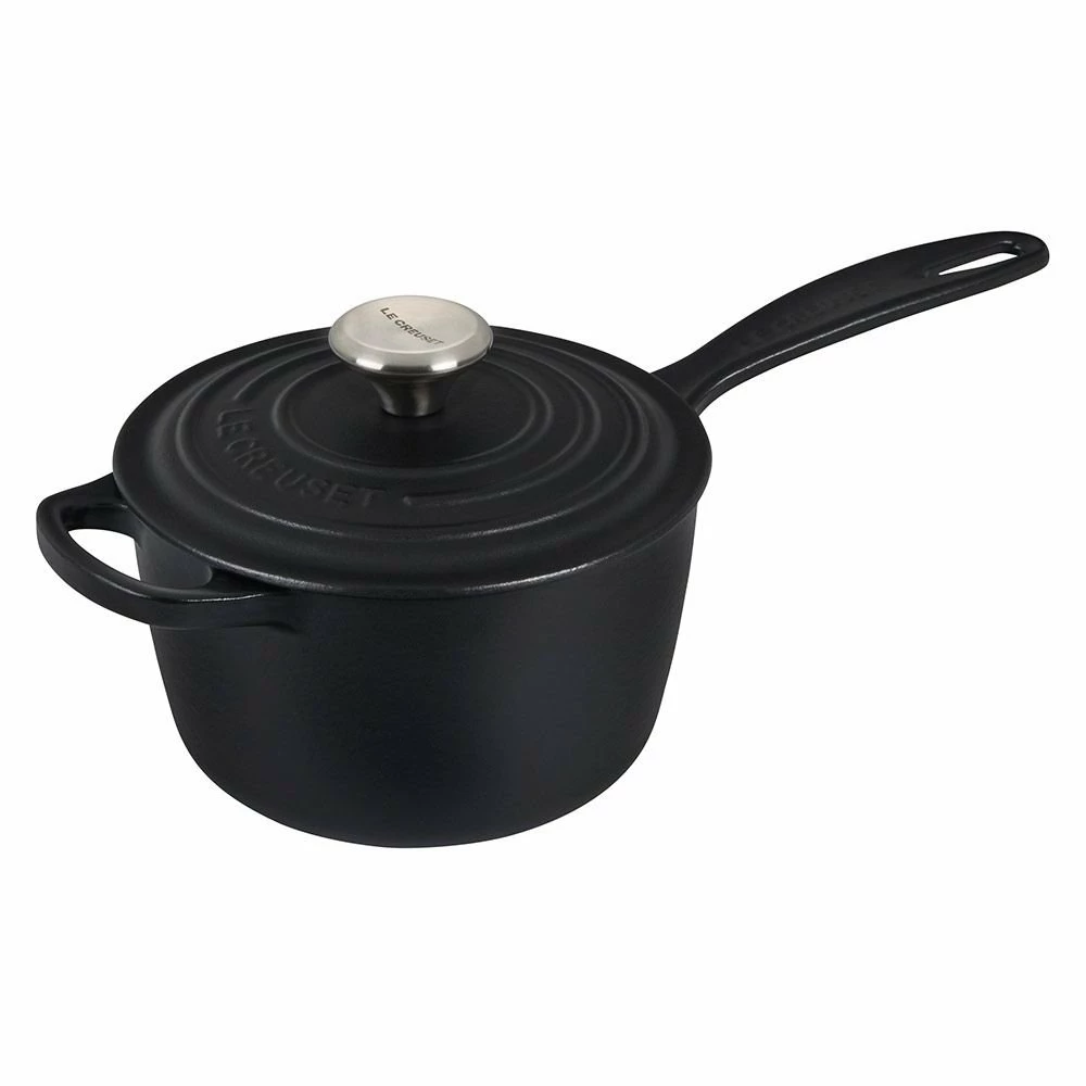 Le Creuset 1.75 Qt. Signature Enameled Cast Iron Saucepan With Stainless Steel Knob | Licorice 1 Le Creuset 1.75 Qt. Signature Enameled Cast Iron Saucepan With Stainless Steel Knob | Licorice