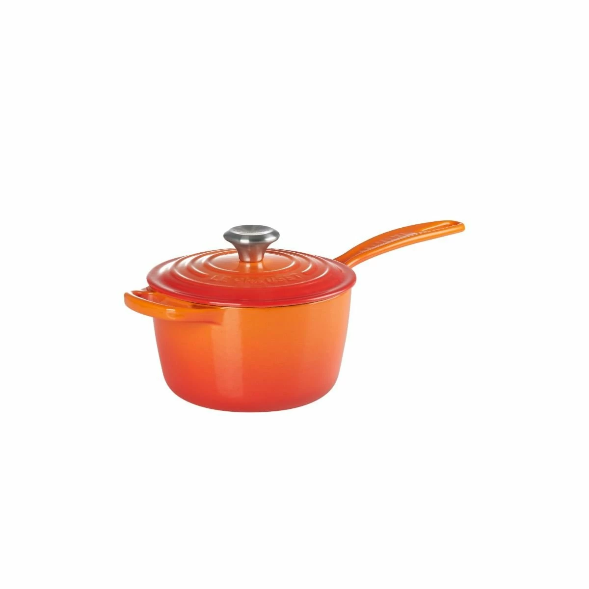 Le Creuset 1.75 Qt. Signature Enameled Cast Iron Saucepan With Stainless Steel Knob | Flame Orange 1 Le Creuset 1.75 Qt. Signature Enameled Cast Iron Saucepan With Stainless Steel Knob | Flame Orange