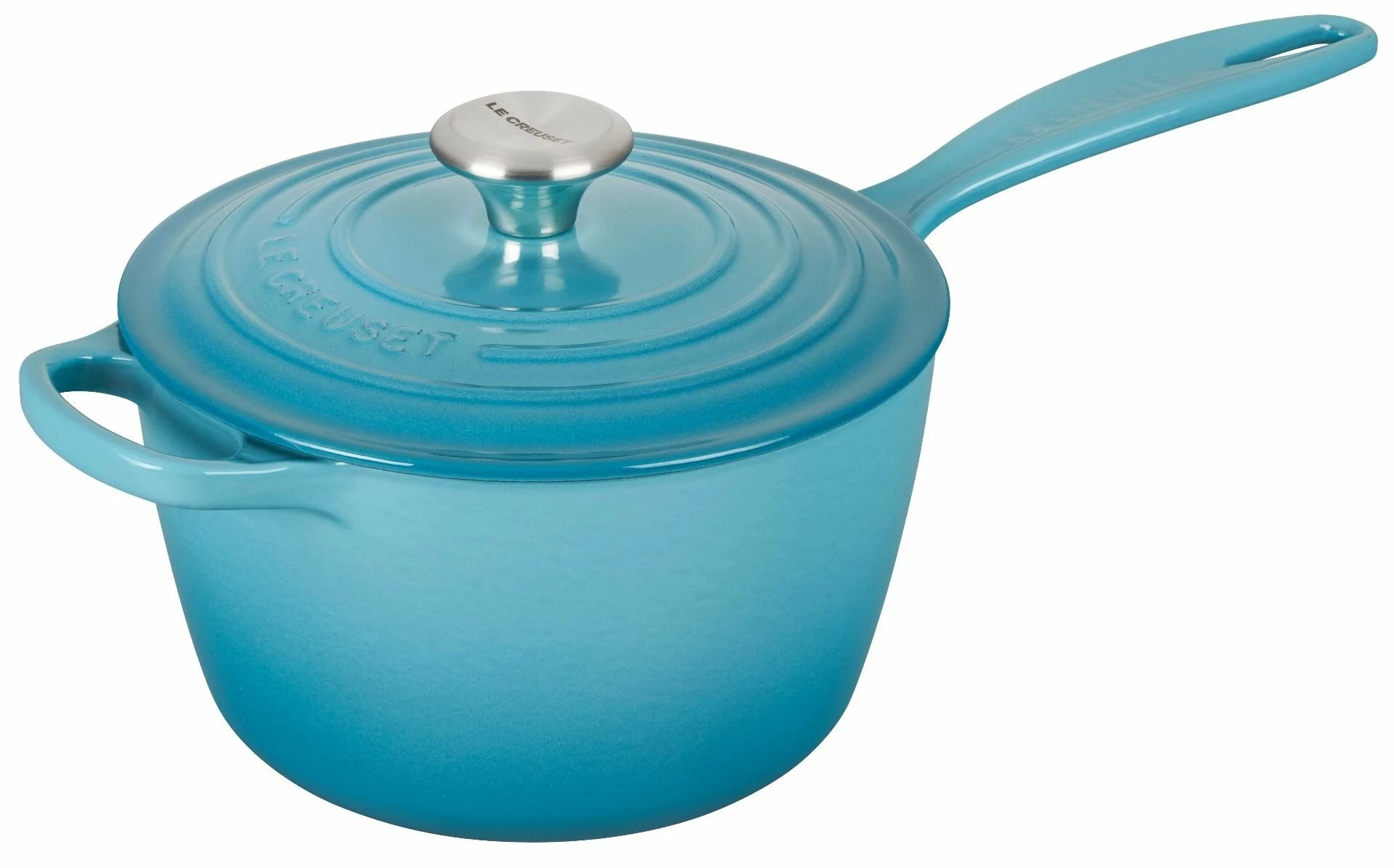 Le Creuset 2.25 Qt. Signature Enameled Cast Iron Saucepan With Stainless Steel Knob | Caribbean Blue 1 Le Creuset 2.25 Qt. Signature Enameled Cast Iron Saucepan With Stainless Steel Knob | Caribbean Blue