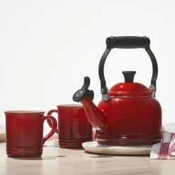 Le Creuset 1.25 Qt. Demi Kettle Tea Pot + 2 - 14oz Mugs Set | Cerise/Cherry Red 12 Le Creuset 1.25 Qt. Demi Kettle Tea Pot + 2 - 14oz Mugs Set | Cerise/Cherry Red -Stovetop Tea Kettles Shop rs12616 demikettleset 1