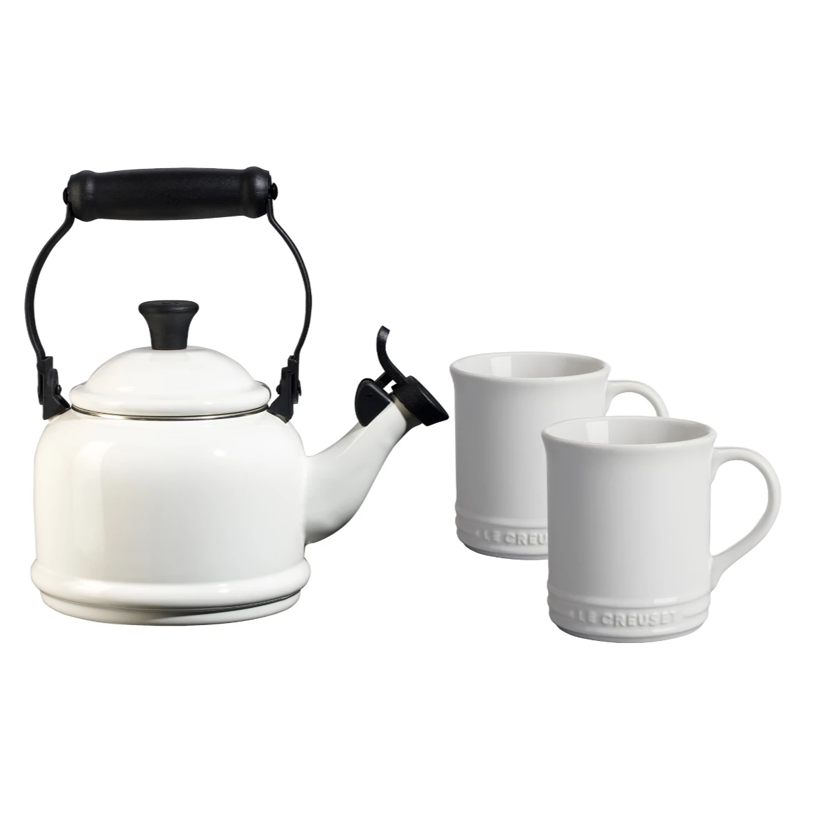 Le Creuset 1.25 Qt. Demi Kettle Tea Pot + 2 - 14oz Mugs Set | White 1 Le Creuset 1.25 Qt. Demi Kettle Tea Pot + 2 - 14oz Mugs Set | White